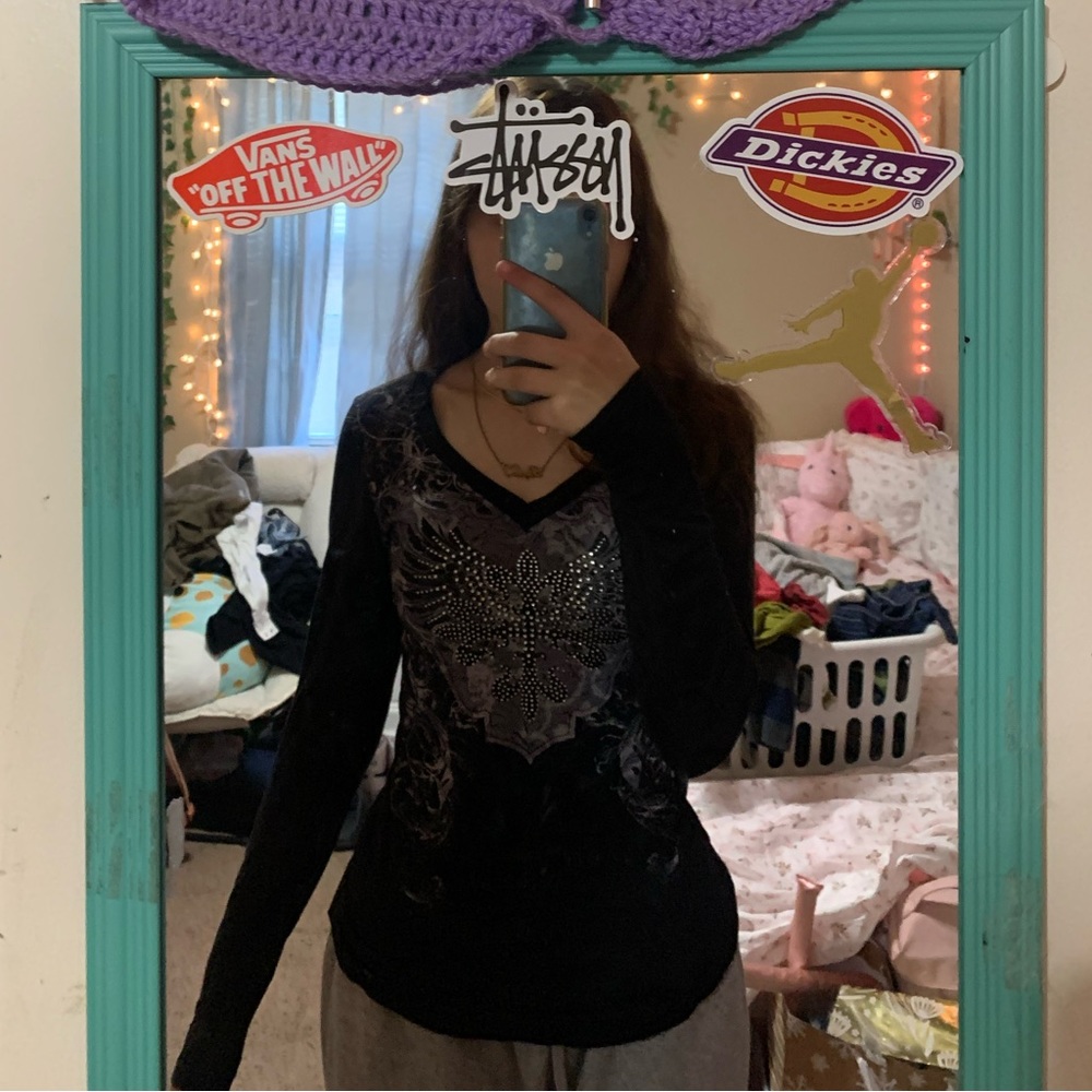 katydid vintage grunge long sleeve black top